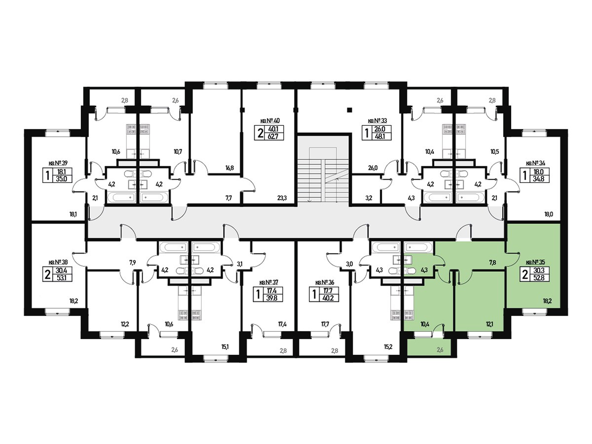 Двухкомнатная квартира 52 м² №35 улица Генерала Донскова, дом 27, корпус 2  купить по цене 8137008 от застройщика в ЖК Борисоглебское деревня Зверево